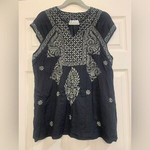 Jayshree Black with Gray Embroidered Design Medium Top.                   2858-X